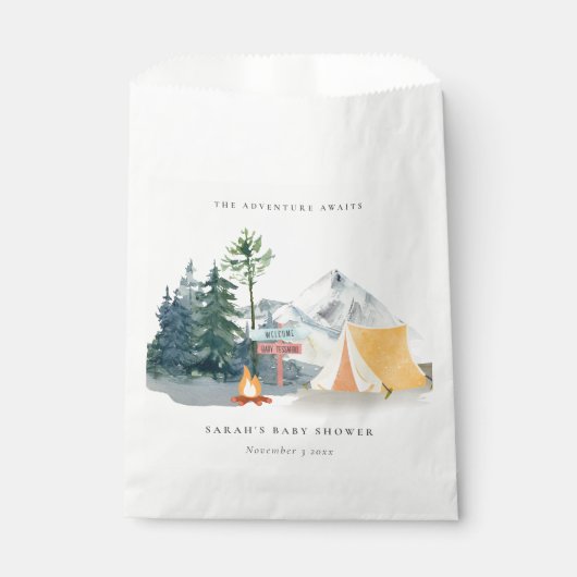 Rustige Bossen Kampeerbergen Baby shower Bedankzakje (Voorkant)