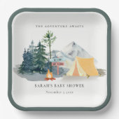 Rustige Bossen Kampeerbergen Baby shower Papieren Bordje (Voorkant)