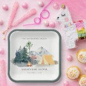 Rustige Bossen Kampeerbergen Baby shower Papieren Bordje (Feest)