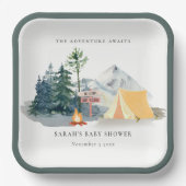 Rustige Bossen Kampeerbergen Baby shower Papieren Bordje (Voorkant)