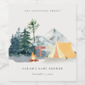 Rustige Bossen Kampeerbergen Baby shower Wijn Etiket (Enkel label)