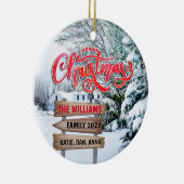 Rustige bossen met kerstwintersneeuwbos keramisch ornament (Rechts)