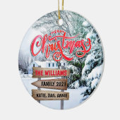 Rustige bossen met kerstwintersneeuwbos keramisch ornament (Links)