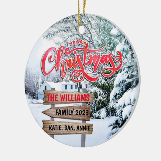 Rustige bossen met kerstwintersneeuwbos keramisch ornament (Links)