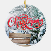 Rustige bossen met kerstwintersneeuwbos keramisch ornament (Achterkant)