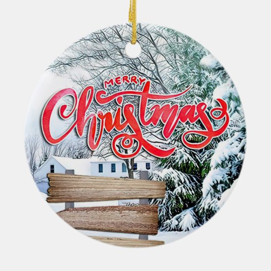 Rustige bossen met kerstwintersneeuwbos keramisch ornament (Achterkant)