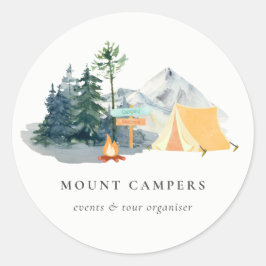 Rustige Bossen Waterverf Camping Mountain Camp Ronde Sticker