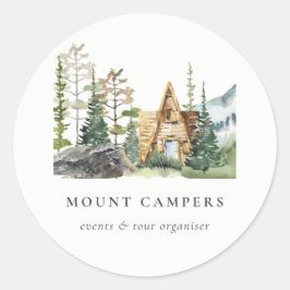 Rustige Bossen Waterverf Camping Mountain Camp Ronde Sticker