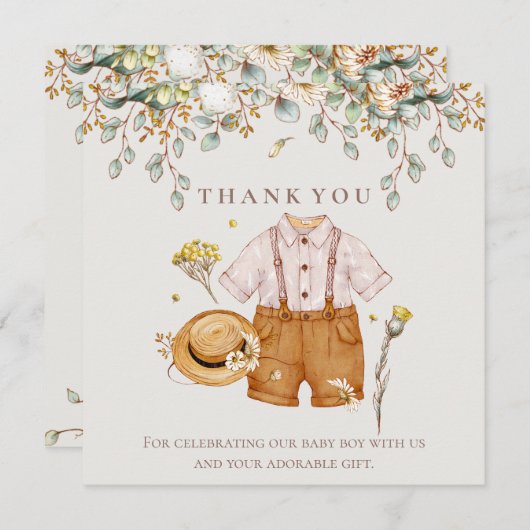 Rustige Botanische Baby Boy Shower - Hartelijk dan Bedankkaart (Voorkant / Achterkant)