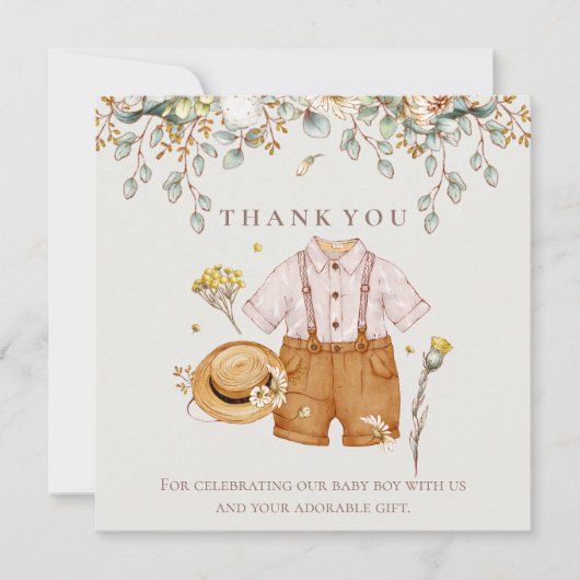 Rustige Botanische Baby Boy Shower - Hartelijk dan Bedankkaart (Voorkant)