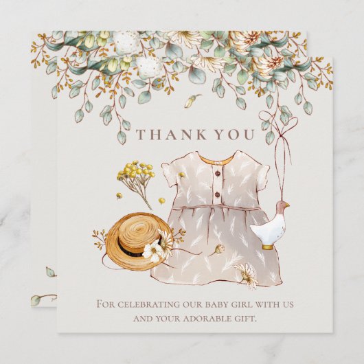 Rustige Botanische Baby Girl Shower Hartelijk dank Bedankkaart (Voorkant / Achterkant)