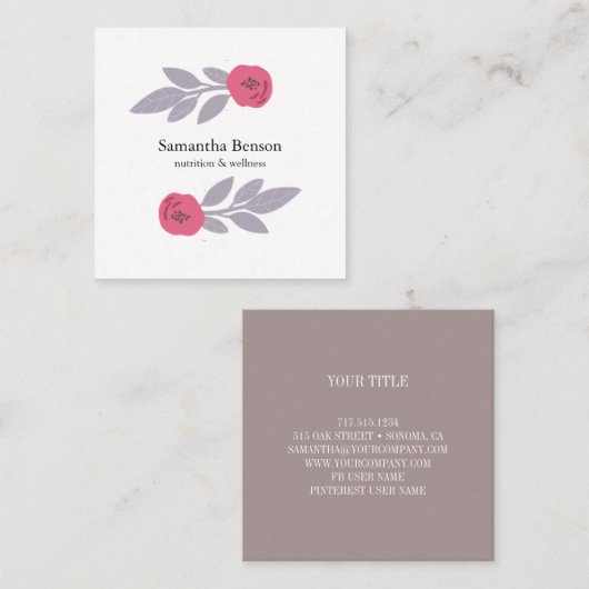 Rustige botanische bladtak vierkante visitekaartje (Voorkant / Achterkant)