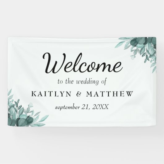 Rustige Botanische Bliss Wedding Backdrop Spandoek (Horizontaal)