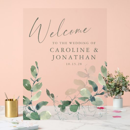 Rustige botanische Eucalyptus aangepaste bruiloft Acryl Bord (Huwelijk)