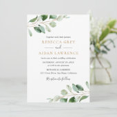 Rustige Botanische Eucalyptus Greenery Gold Weddin Kaart (Staand voorkant)