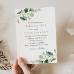 Rustige Botanische Eucalyptus Greenery Gold Weddin Kaart<br><div class="desc">Deze eenvoudige en elegante Wedding Invitation kenmerkt prachtige waterverf eucalyptus leaf takken & is geparen met een grillige kalligrafie en een klastige serif doopvont in goud en grijs. Als u geavanceerde wijzigingen wilt aanbrengen,  selecteert u "Klik om verder aan te passen" onder Deze sjabloon personaliseren.</div>