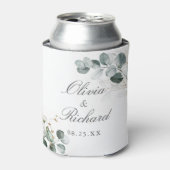Rustige botanische Eucalyptus Greenery Wedding Blikjeskoeler (Blikje Voorkant)