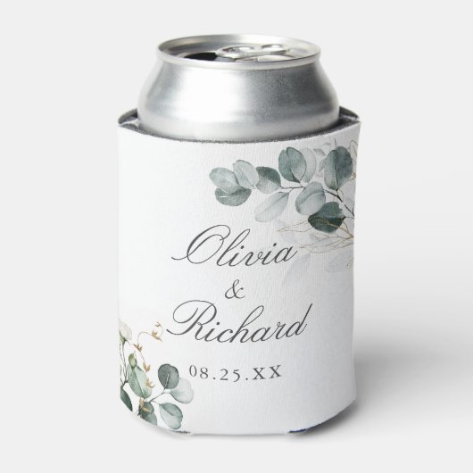 Rustige botanische Eucalyptus Greenery Wedding Blikjeskoeler (Blikje Voorkant)