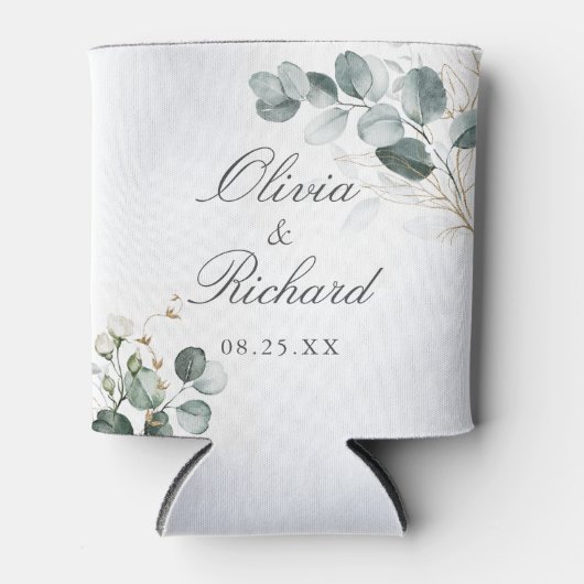 Rustige botanische Eucalyptus Greenery Wedding Blikjeskoeler (Voorkant)