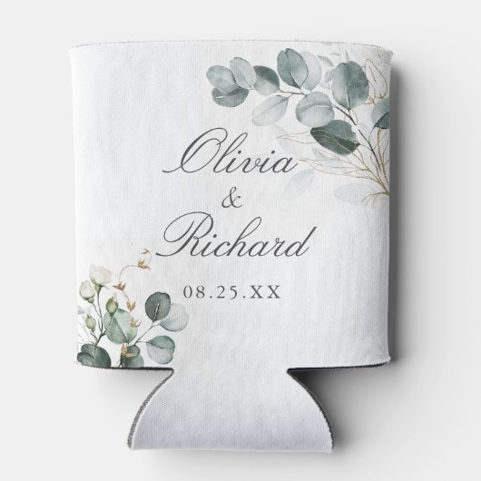 Rustige botanische Eucalyptus Greenery Wedding Blikjeskoeler (Achterkant)