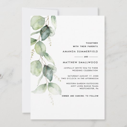 Rustige botanische Eucalyptus Greenery Wedding Kaart (Voorkant)