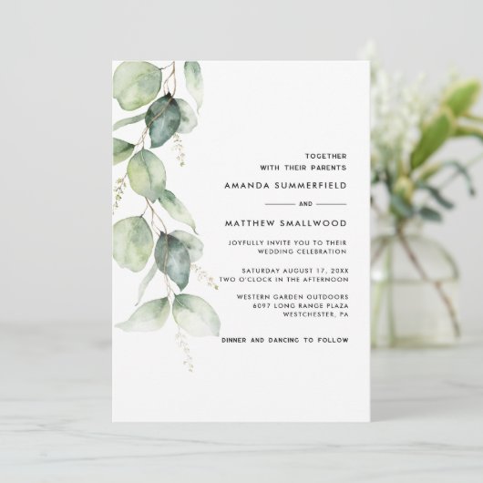 Rustige botanische Eucalyptus Greenery Wedding Kaart (Staand voorkant)