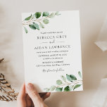 Rustige botanische Eucalyptus Greenery Wedding Kaart<br><div class="desc">Deze eenvoudige en elegante Wedding Invitation kenmerkt prachtige waterverf eucalyptus leaf takken & is geparen met een grillige kalligrafie en een klastige serif doopvont in goud en grijs. Als u geavanceerde wijzigingen wilt aanbrengen,  selecteert u "Klik om verder aan te passen" onder Deze sjabloon personaliseren.</div>