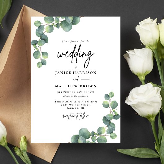 Rustige botanische Eucalyptus Greenery Wedding Kaart