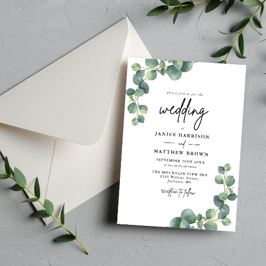 Rustige botanische Eucalyptus Greenery Wedding Kaart