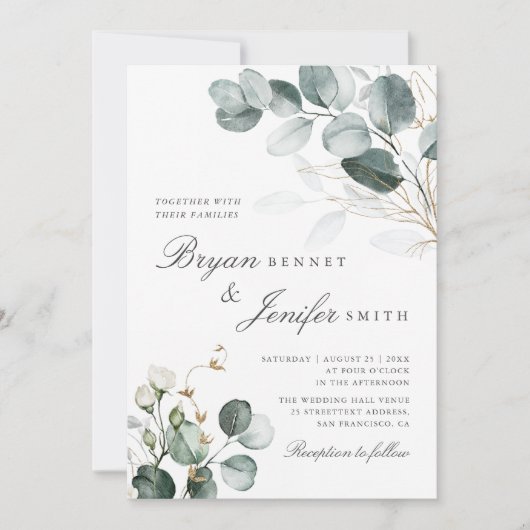 Rustige botanische Eucalyptus Greenery Wedding Kaart (Voorkant)