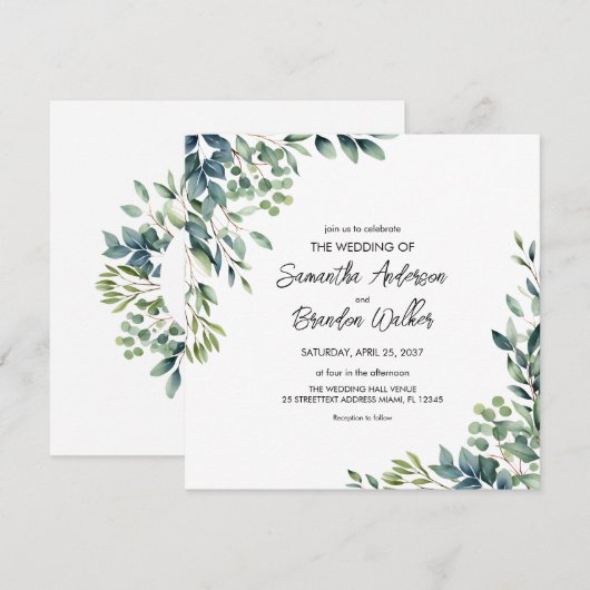 Rustige botanische Eucalyptus Greenery Wedding Kaart (Voorkant / Achterkant)