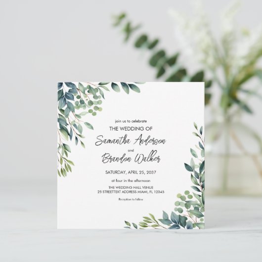 Rustige botanische Eucalyptus Greenery Wedding Kaart (Staand voorkant)