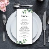 Rustige botanische Eucalyptus Greenery Wedding Menu