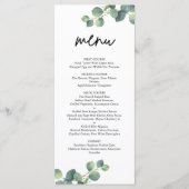 Rustige botanische Eucalyptus Greenery Wedding Menu (Voorkant)