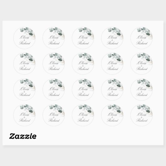 Rustige botanische Eucalyptus Greenery Wedding Ronde Sticker (Vel)