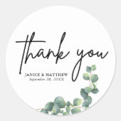 Rustige botanische Eucalyptus Greenery Wedding Ronde Sticker (Voorkant)