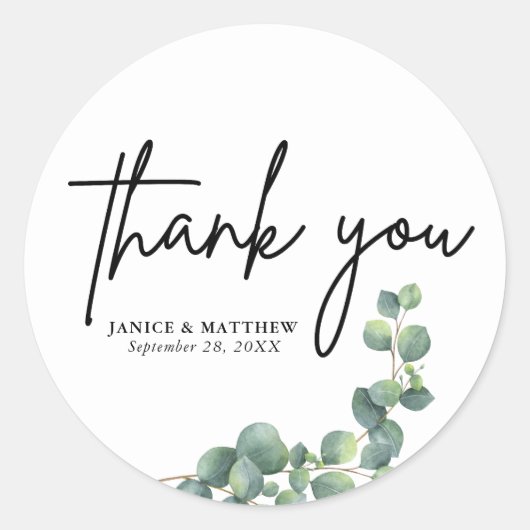 Rustige botanische Eucalyptus Greenery Wedding Ronde Sticker (Voorkant)