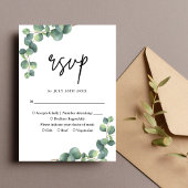Rustige botanische Eucalyptus Greenery Wedding RSVP Kaartje