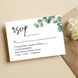 Rustige botanische Eucalyptus Greenery Wedding RSVP Kaartje