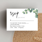 Rustige botanische Eucalyptus Greenery Wedding RSVP Kaartje