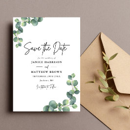 Rustige botanische Eucalyptus Greenery Wedding Save The Date