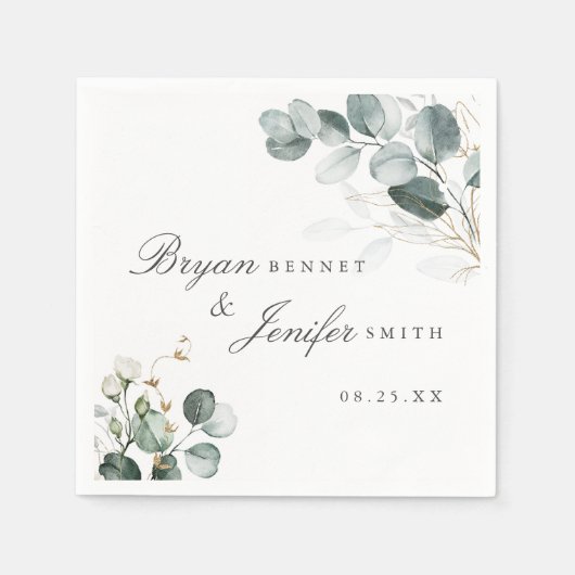 Rustige botanische Eucalyptus Greenery Wedding Servet (Voorkant)