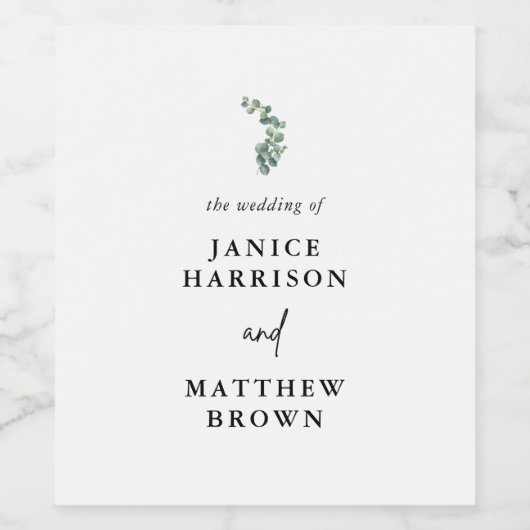 Rustige botanische Eucalyptus Greenery Wedding Wijn Etiket (Enkel label)