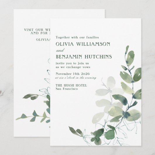 Rustige Botanische Eucalyptus Wedding Website Kaart (Voorkant / Achterkant)