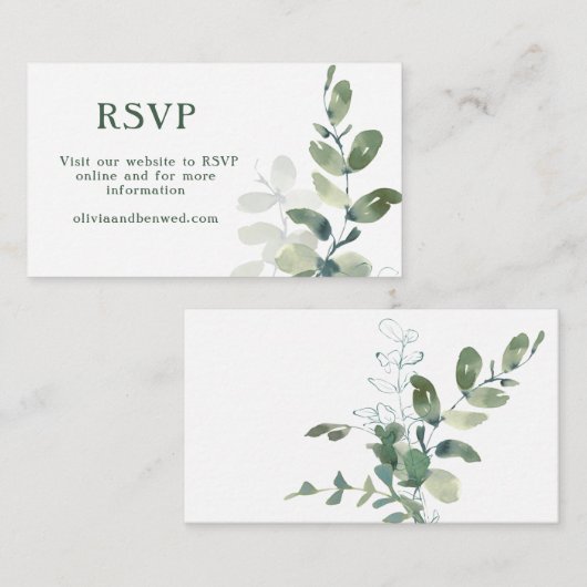 Rustige botanische eucalyptusbruiloft RSVP Informatiekaartje (Voorkant / Achterkant)