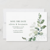 Rustige botanische eucalyptusbruiloft save the date (Voorkant)