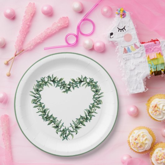 Rustige, botanische groen leder, eenvoudig ledemaa papieren bordje (Feest)