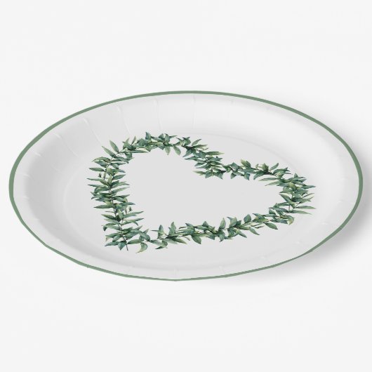 Rustige, botanische groen leder, eenvoudig ledemaa papieren bordje (Gekanteld)