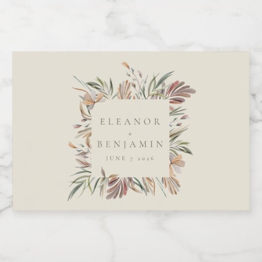 Rustige botanische, grote aardentoonbindingen sparkling wijnetiket (Enkel label)