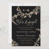 Rustige Botanische Monogram Black Engagement Party Kaart (Voorkant)